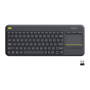 Logitech K400 Plus Wireless Livingroom Keyboard with Touchpad for Home Theatre PC Connected to TV, Customizable Multi-Media Keys, Windows, Android, Laptop/Tablet, English Layout - Black