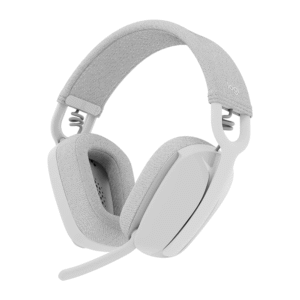 Logitech Zone Vibe 100 Wireless Headset, 40mm Audio Drivers, Bluetooth Connectivity, Up to 30m Range, Flip-to-Mute NC Mic, 20H Battery Life, Memory Foam & Fabric Cushioning, USB-C, White